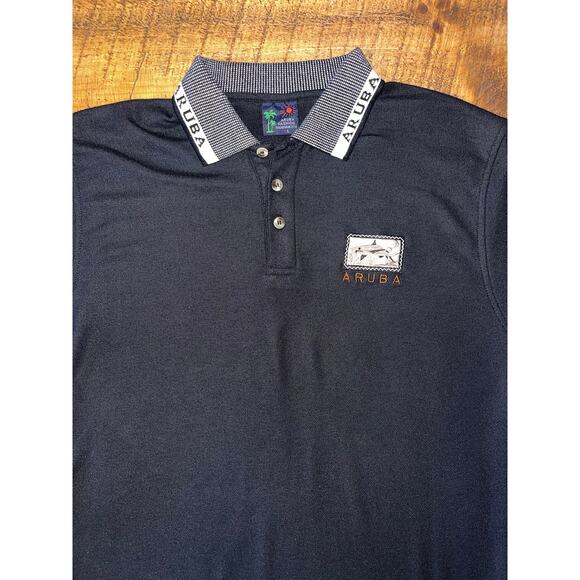 Mens Aruba Fashion Black Golf Knit Short Sleeve Polo Shirt Aruba Fish Logo‎ L - Picture 2 of 6
